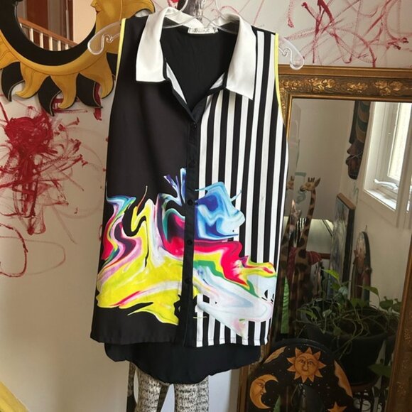 Maloka Black and White Abstract Blouse Small - Picture 3 of 15